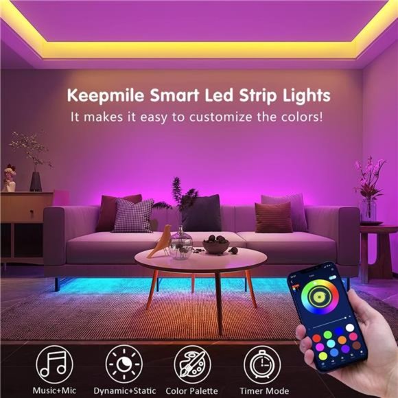 100ft Led Strip Lights (2 Rolls of 50ft) Bluetooth Smart App Control Music Sync - Picture 4 of 8
